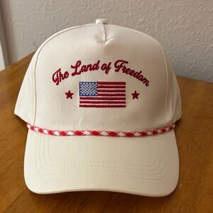 Cream Baseball Cap with American Flag Embroidery